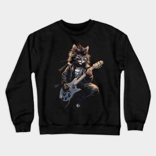 Rock & Roll Music Concert Festival Cat Rock Guitar Crewneck Sweatshirt